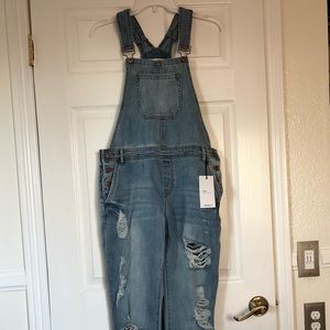 Distressed overalls